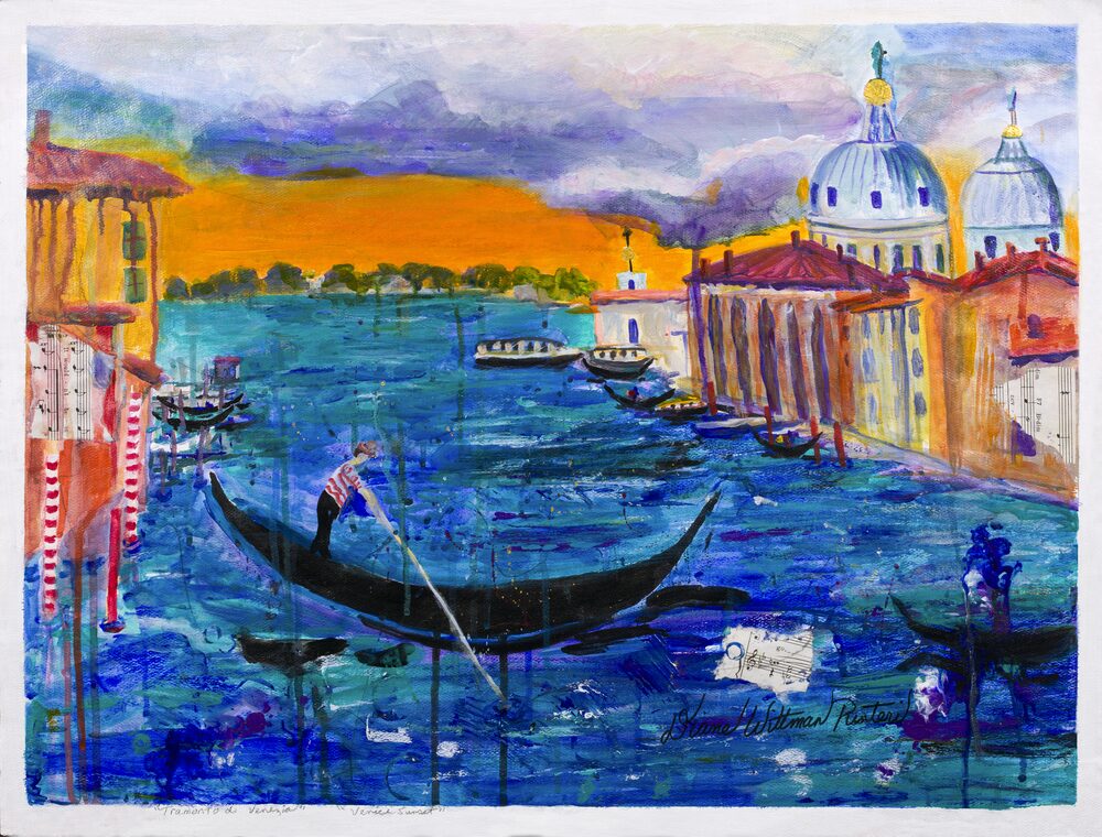 Venice Sunset, original painting by Three Feathers Art